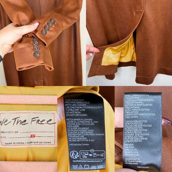 NWOT Free People Carmen Vegan Suede Chutney Long Duster Trench Coat Jacket XS - Picture 12 of 15